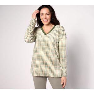 Cuddl Duds Women's Top Sz L(XL) Double Plush Velour V Neck Tunic Beige A625835.